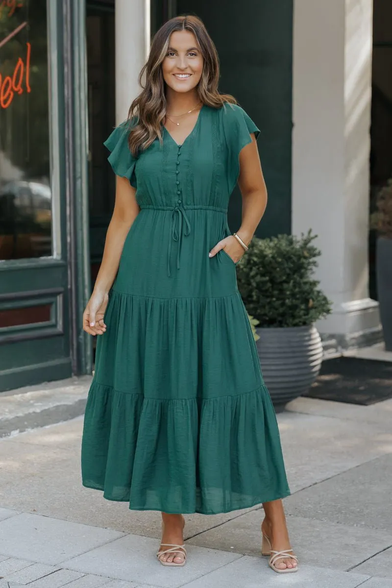 Hunter Green Lace Tiered Maxi Dress - FINAL SALE