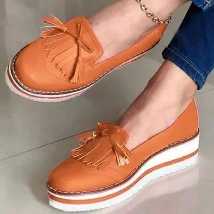 JOSKAA  Spring Autumn Women Tassel Slip on Loafers Woman Casual Sneakers Ladies PU Leather Flat Female Platform Shoes Zapatos De Mujer