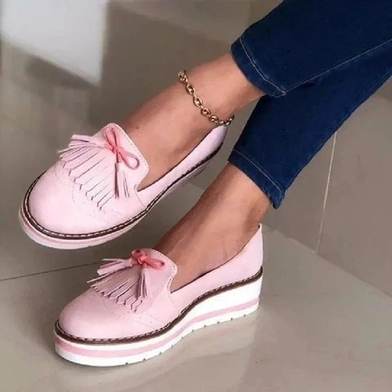 JOSKAA  Spring Autumn Women Tassel Slip on Loafers Woman Casual Sneakers Ladies PU Leather Flat Female Platform Shoes Zapatos De Mujer