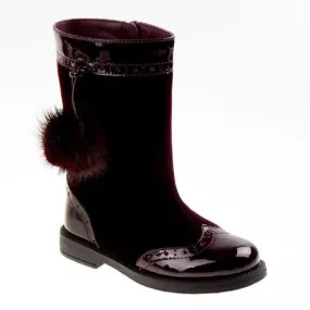 Lauren Burgundy Velvet Pom Pom Girls Boots