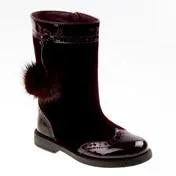 Lauren Burgundy Velvet Pom Pom Girls Boots