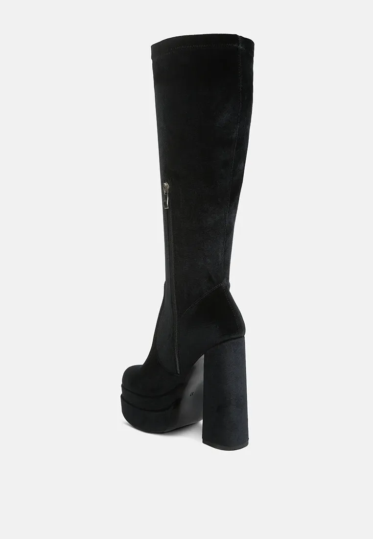 Lazuli High Block Heel Velvet Boot