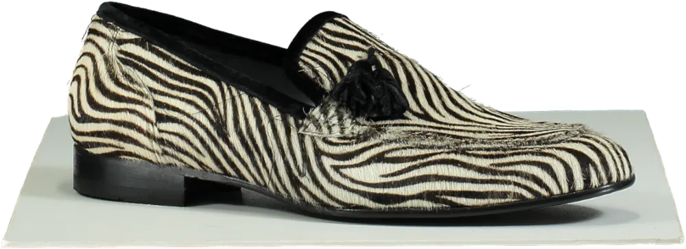 Maximilian Robinson Black and White Zebra Print Pony Skin Loafers UK 10