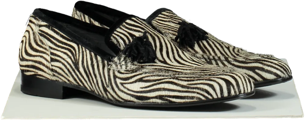 Maximilian Robinson Black and White Zebra Print Pony Skin Loafers UK 10