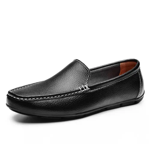 Men Flat Shoes Quality Split Leather Men Loafers Solid Black Breathable Slip-On Outdoor Men Driving Shoes