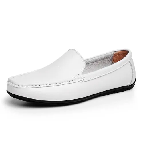 Men Flat Shoes Quality Split Leather Men Loafers Solid Black Breathable Slip-On Outdoor Men Driving Shoes