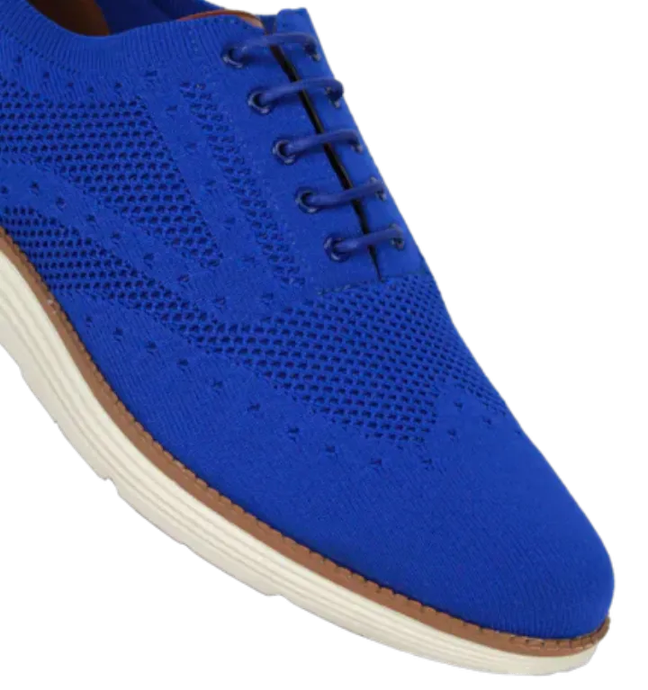 Men's Royal Blue Casual Lace-Up Sneakers Soft Material White Rubber Sole