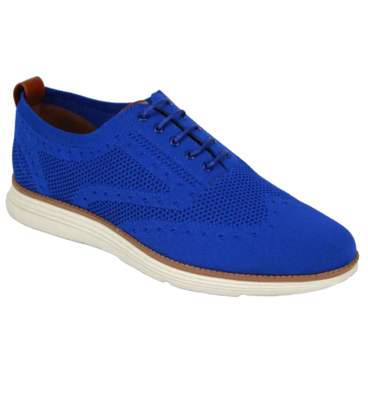 Men's Royal Blue Casual Lace-Up Sneakers Soft Material White Rubber Sole