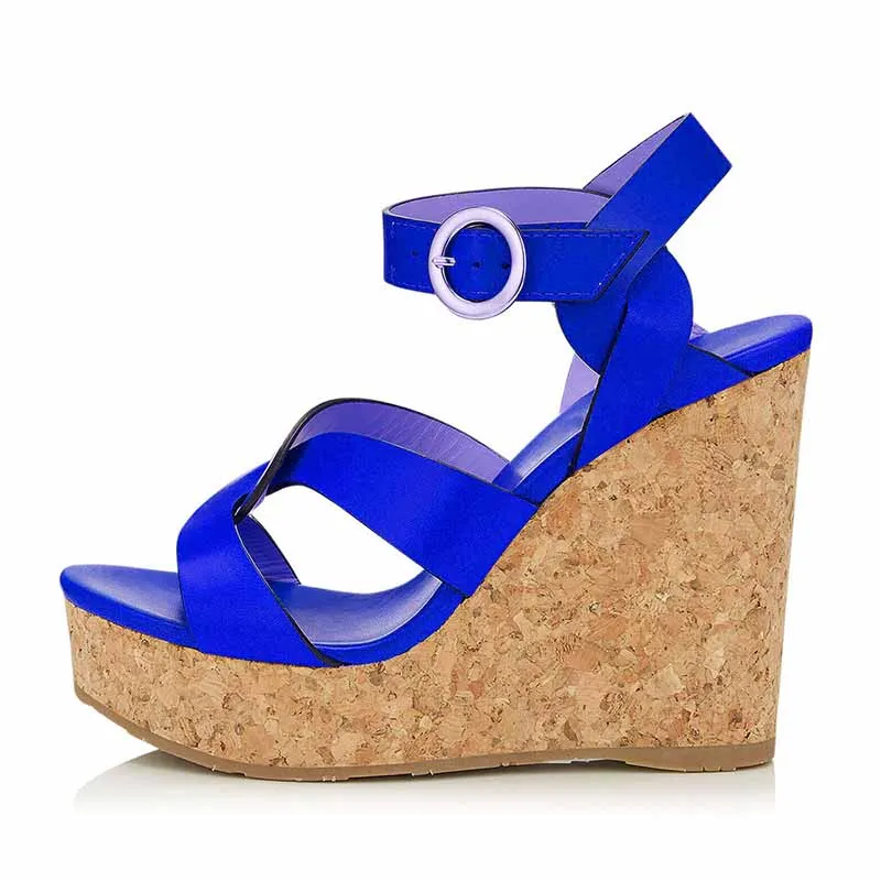 Multicolored Wedges for Women Colorful Peep-toe Buckle Wedge Sandals