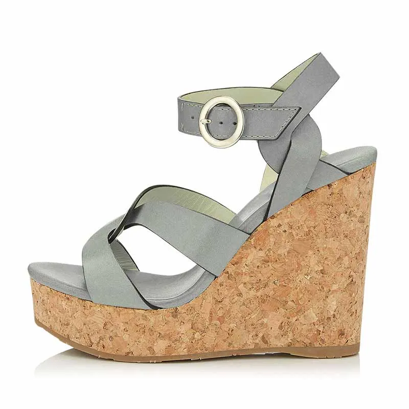 Multicolored Wedges for Women Colorful Peep-toe Buckle Wedge Sandals