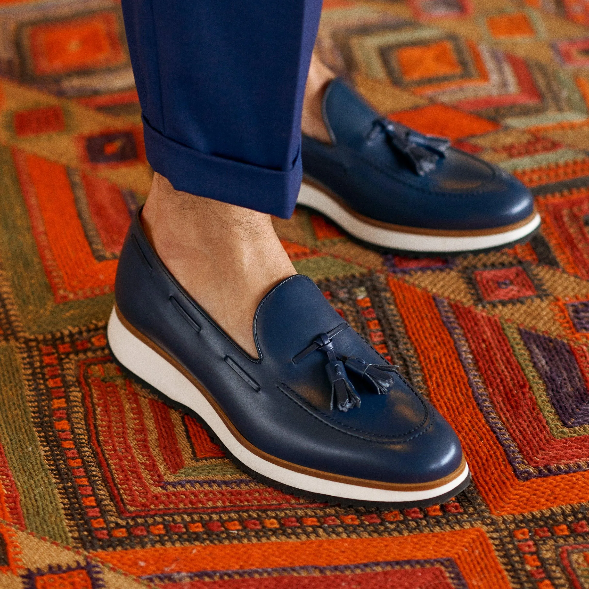 Navy Calf Tassel Loafer Runner