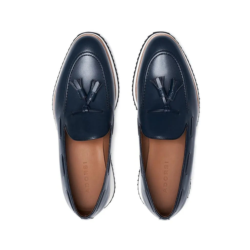 Navy Calf Tassel Loafer Runner