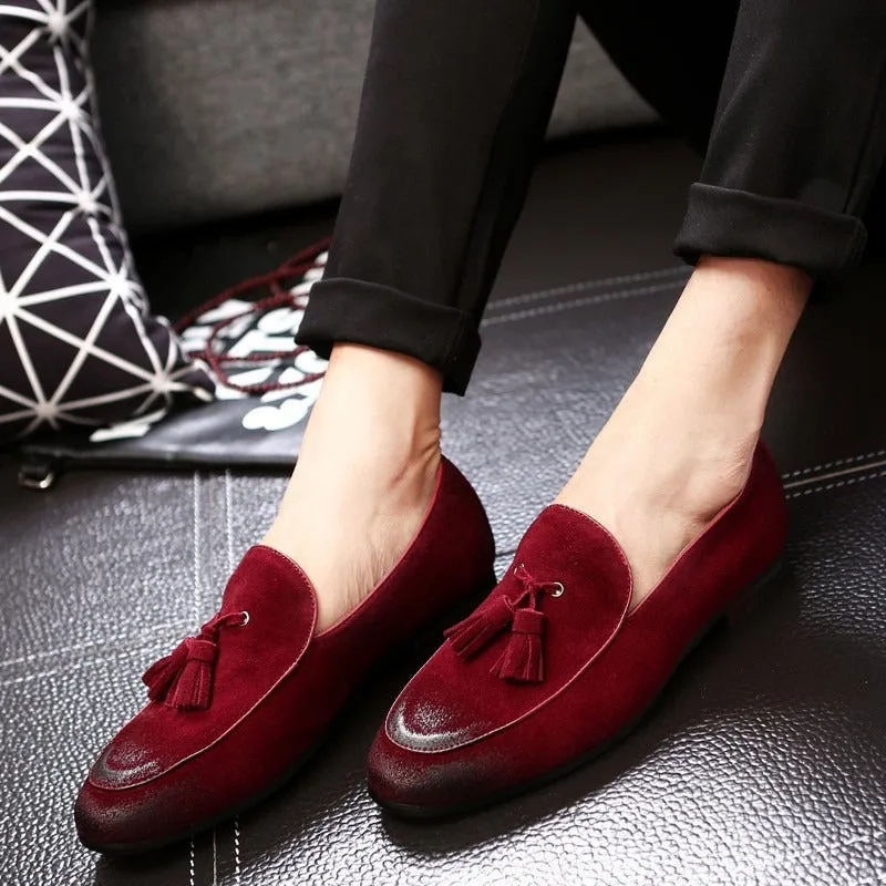 New Spring Men's Suede Loafers Italian Style Tassel Casual Leather Men Shoes Designer Gradient Scrub Slip on Wedding Footwear