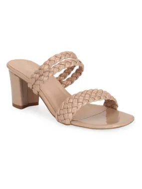 Nude Patent Braided Block Heel Mules