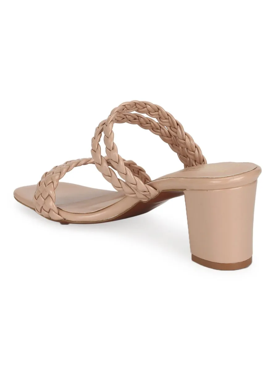 Nude Patent Braided Block Heel Mules