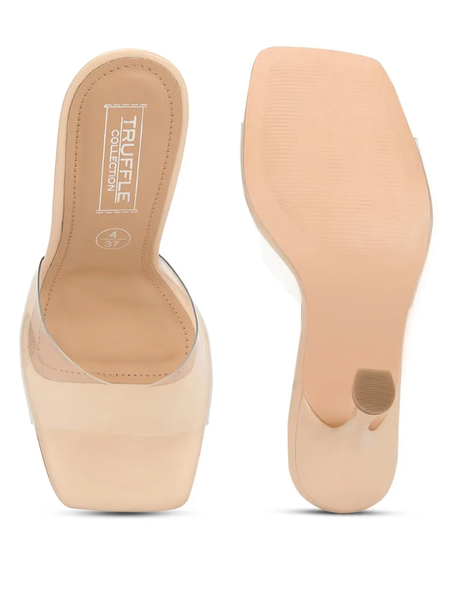 Nude Patent Perspex Clear Stiletto Mules