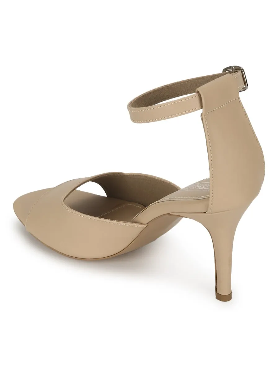 Nude PU Square Toe Pointed Heel Stilettos