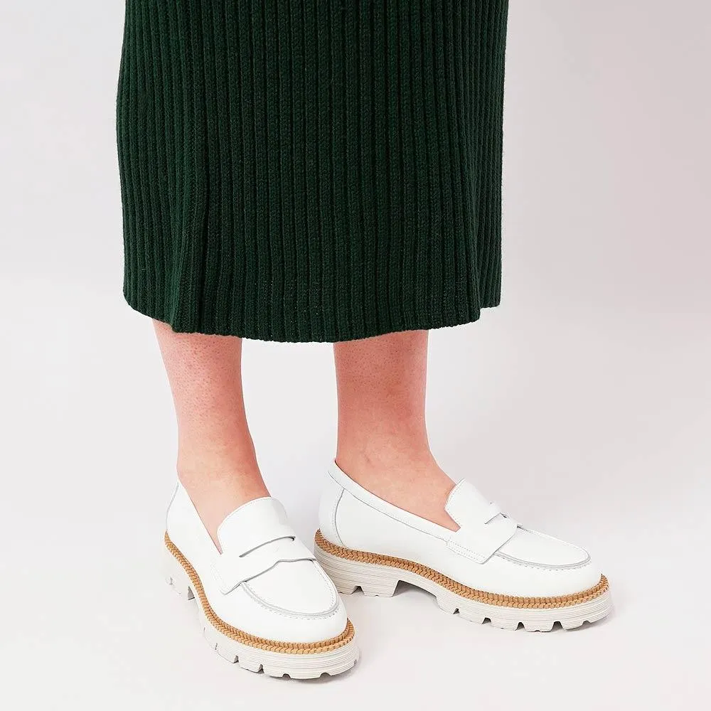 Penny White Leather Loafers