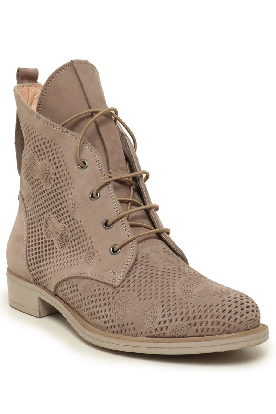 Perforated Leather Ankle Boots - Beige