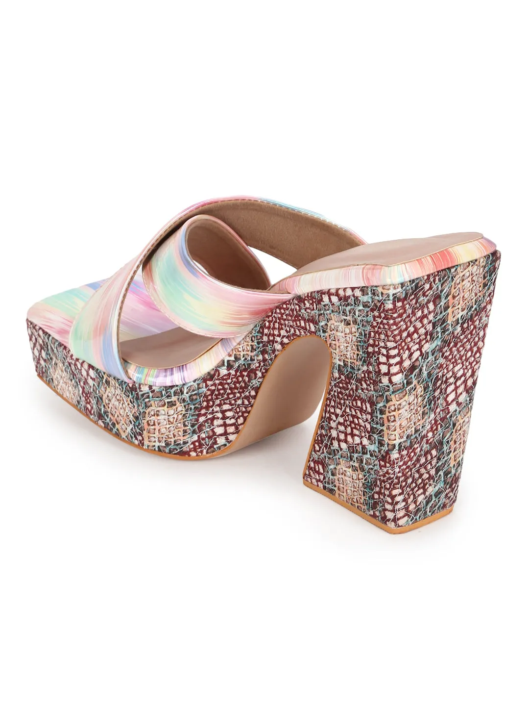 Pink Holographic Wide Strap Platform Mules (TC-MSI-V-111-PNK)