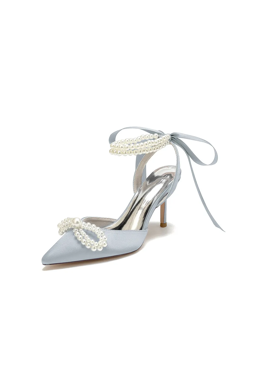 Pointed Toe Pearl Strap with Ribbon Tie