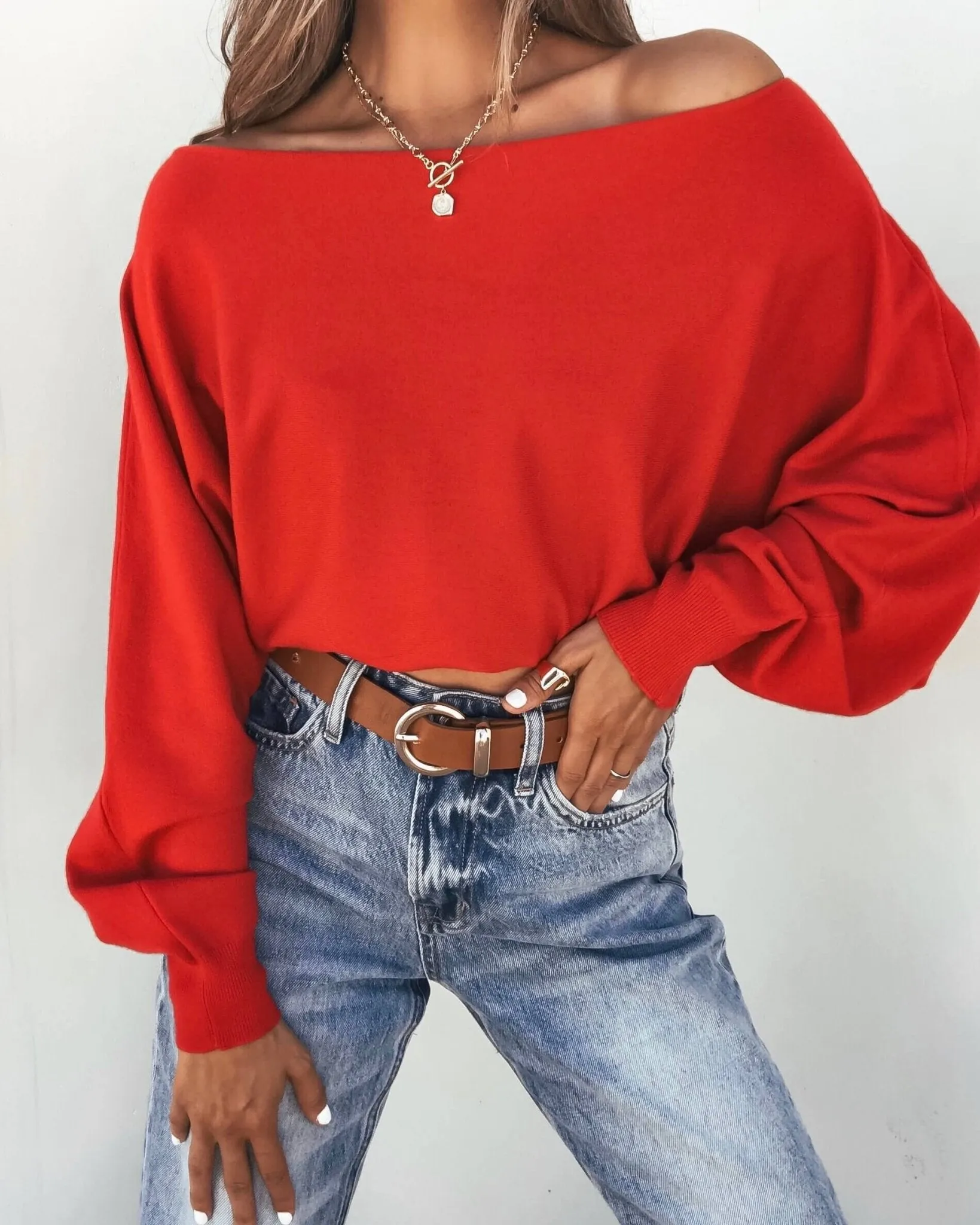 Red Boatneck Cashmere Sweater