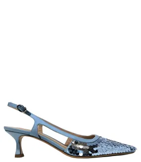 Roberto Festa Blue Sequence Snip Toe Slingback Heel