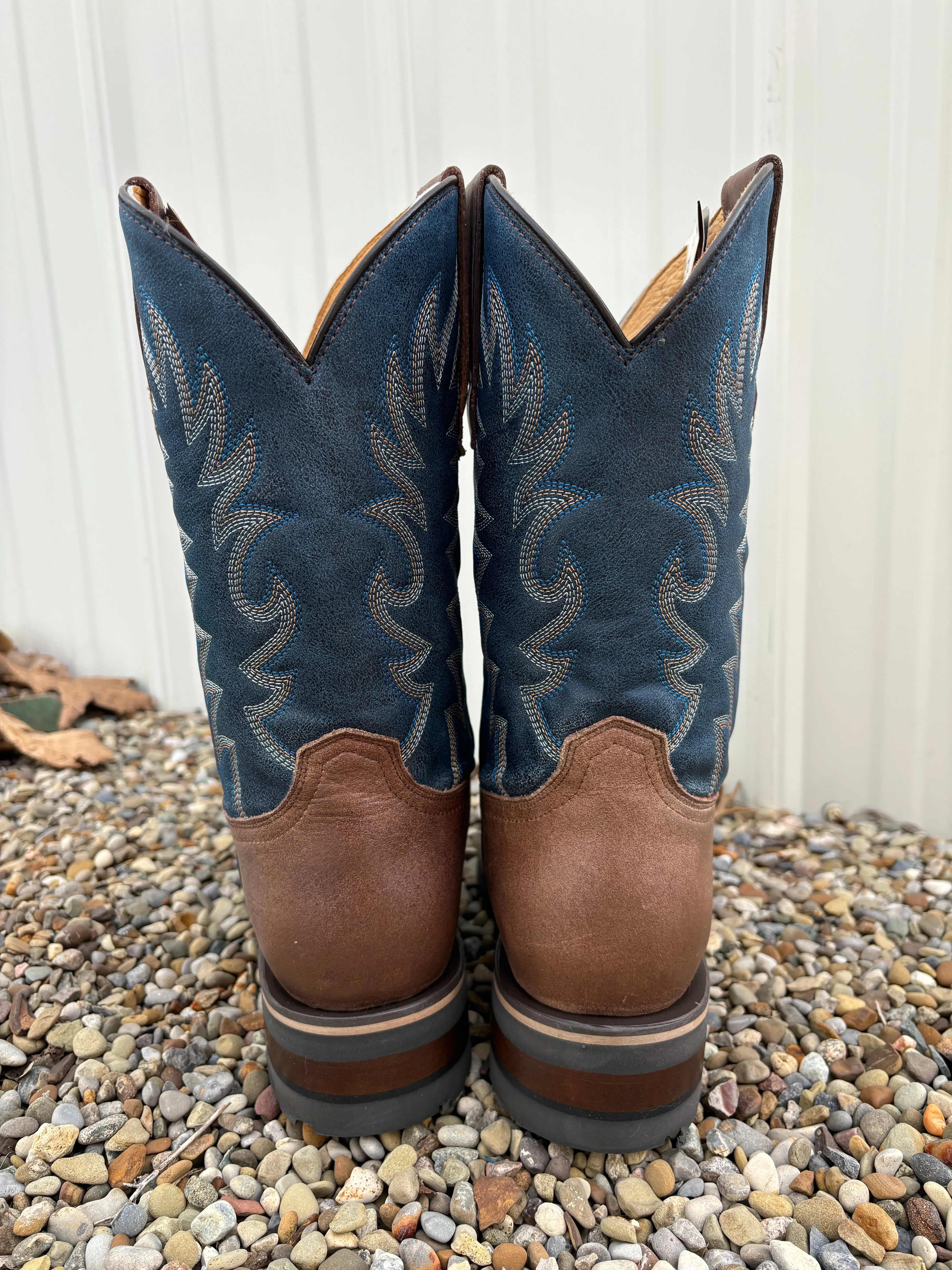 Roper Men's Vintage Blue & Waxy Brown Square Toe Western Cowboy Boots 9991-0401MN