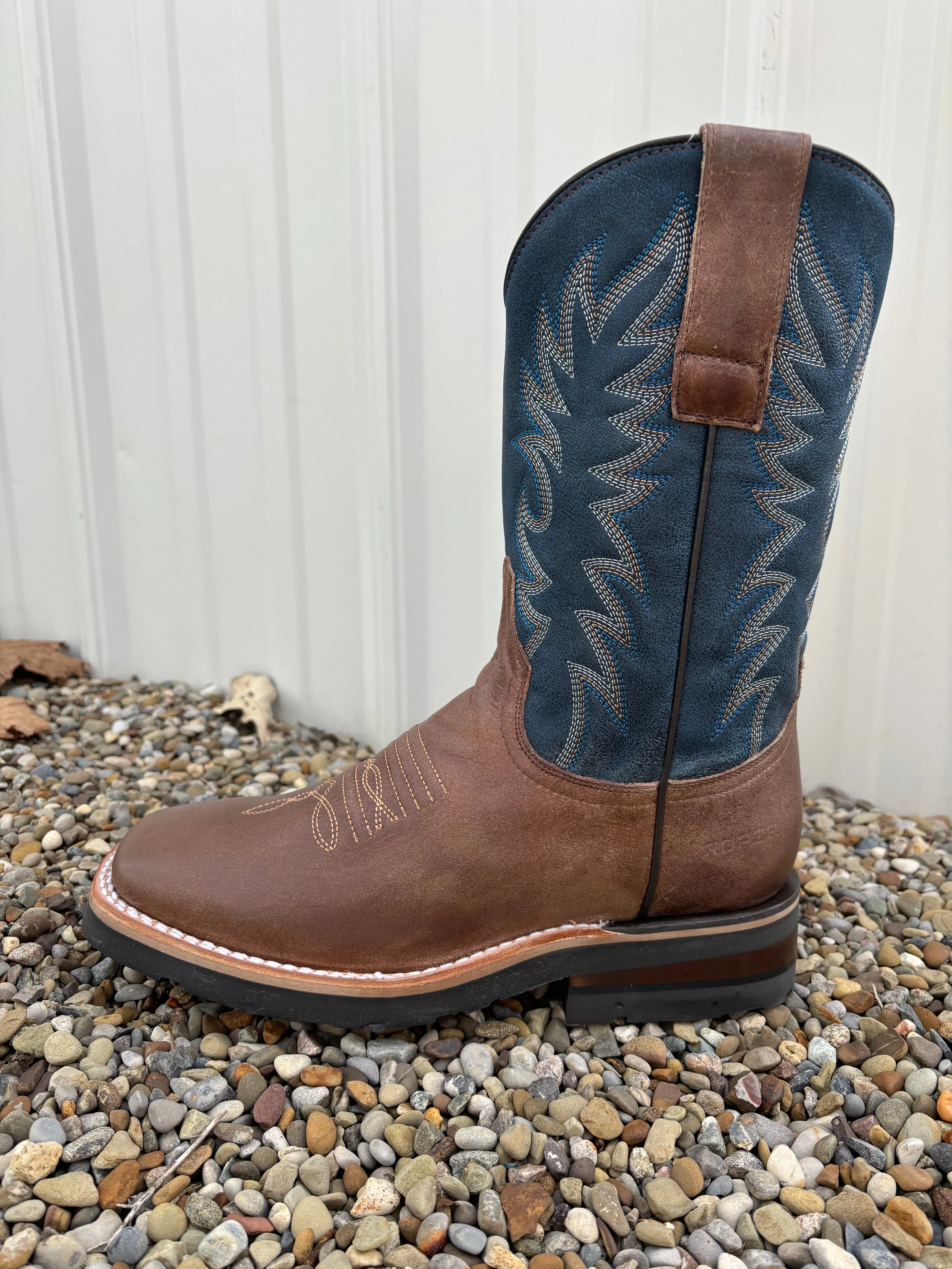 Roper Men's Vintage Blue & Waxy Brown Square Toe Western Cowboy Boots 9991-0401MN