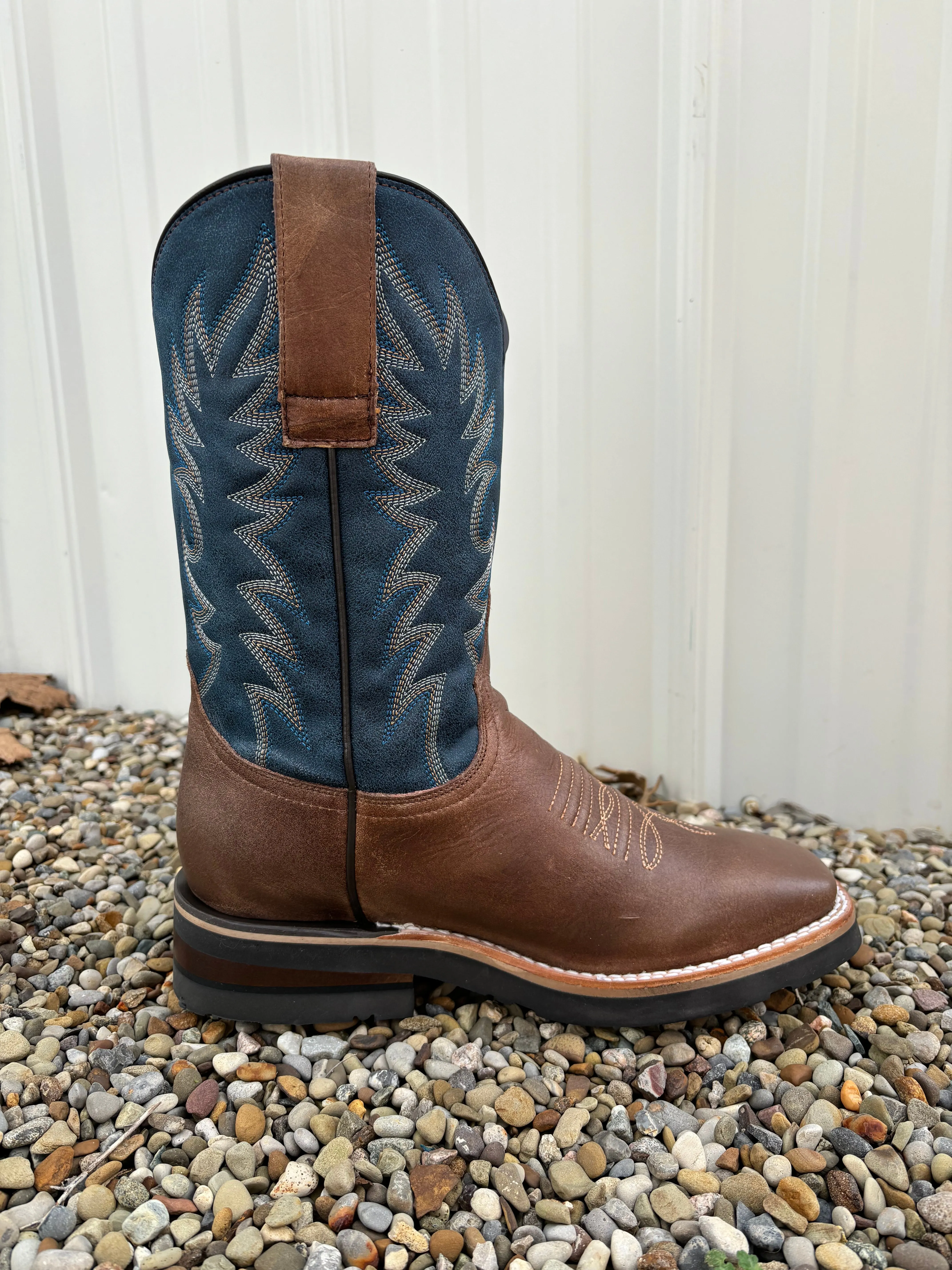 Roper Men's Vintage Blue & Waxy Brown Square Toe Western Cowboy Boots 9991-0401MN