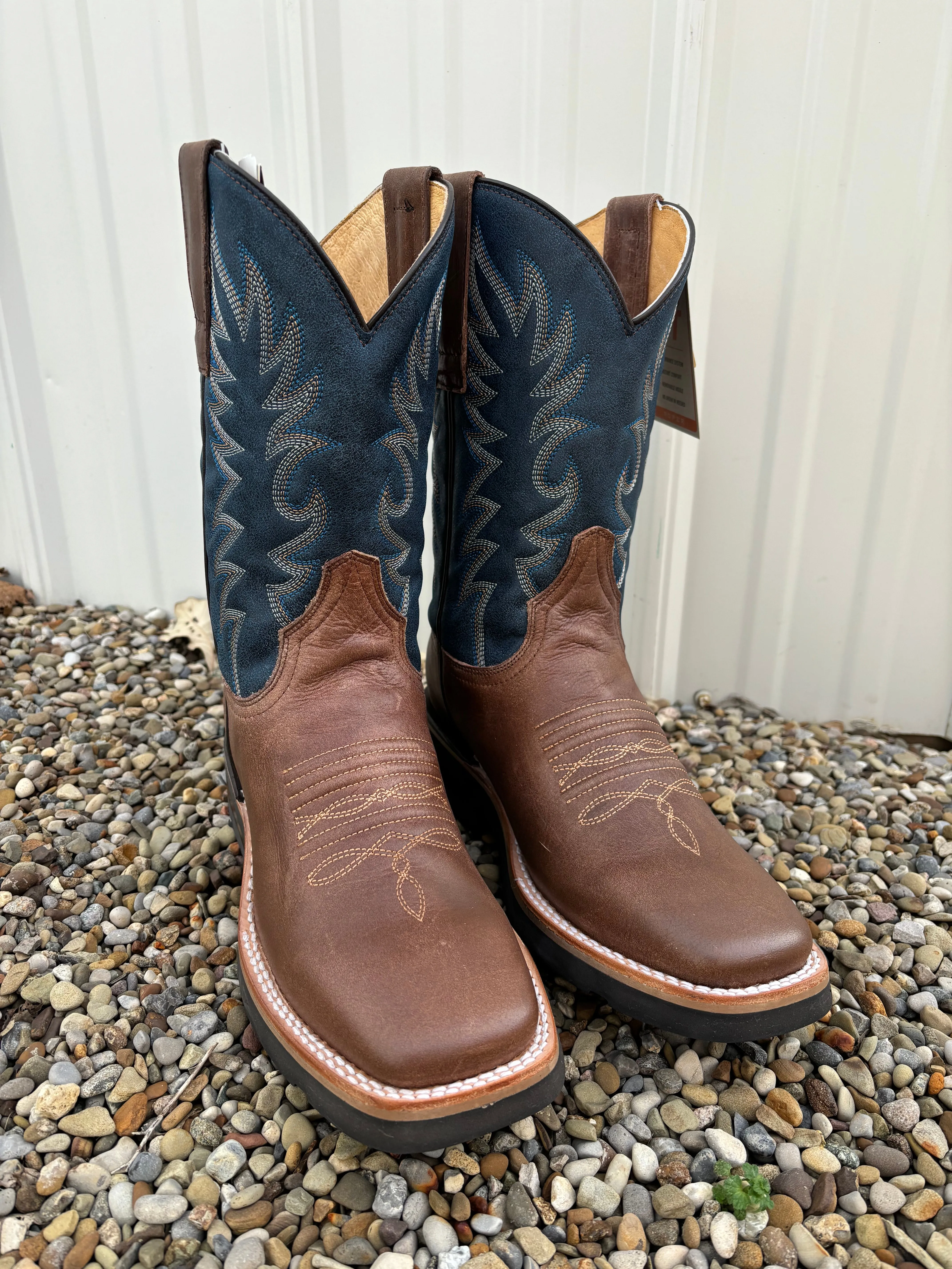 Roper Men's Vintage Blue & Waxy Brown Square Toe Western Cowboy Boots 9991-0401MN