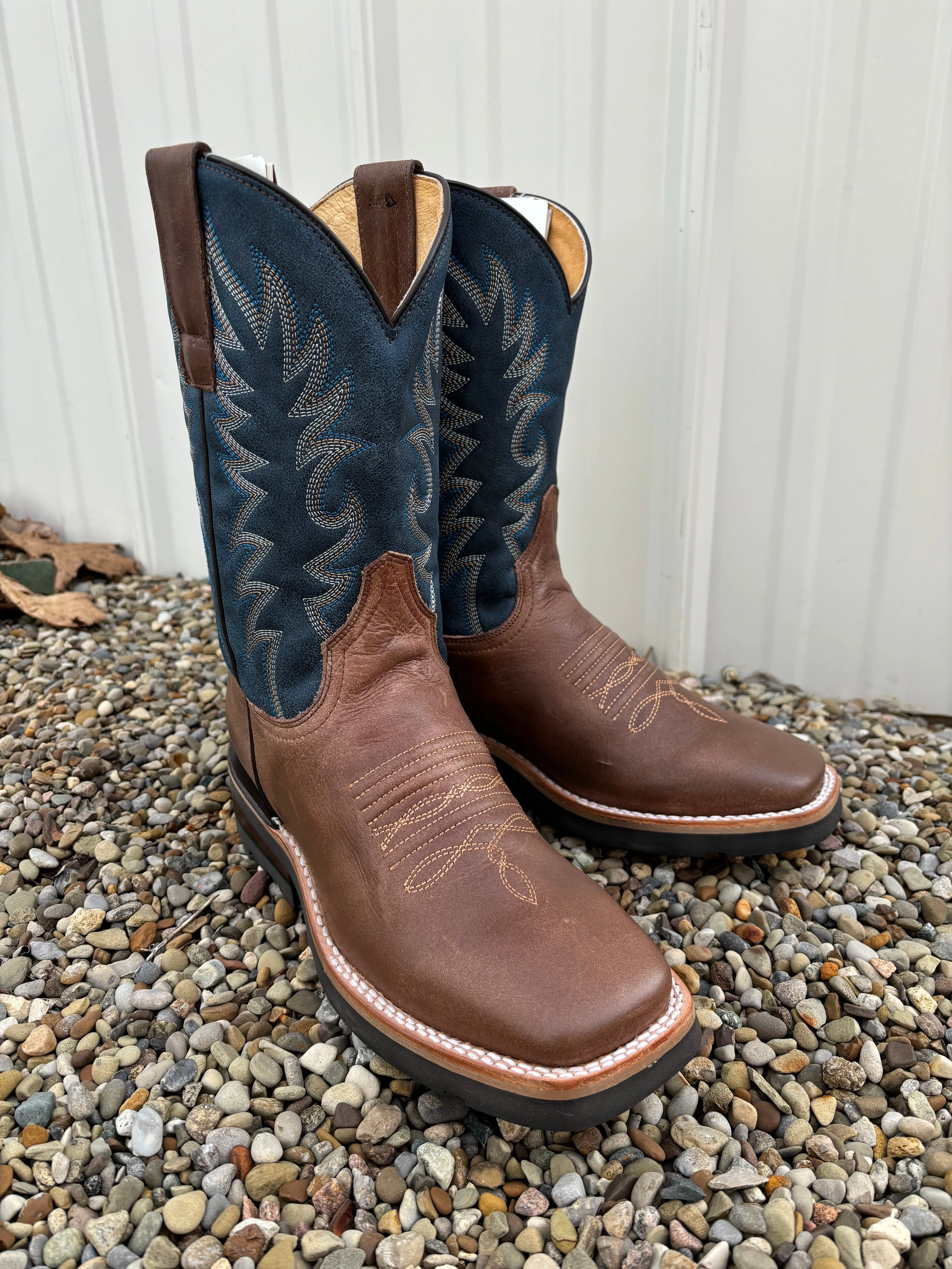 Roper Men's Vintage Blue & Waxy Brown Square Toe Western Cowboy Boots 9991-0401MN