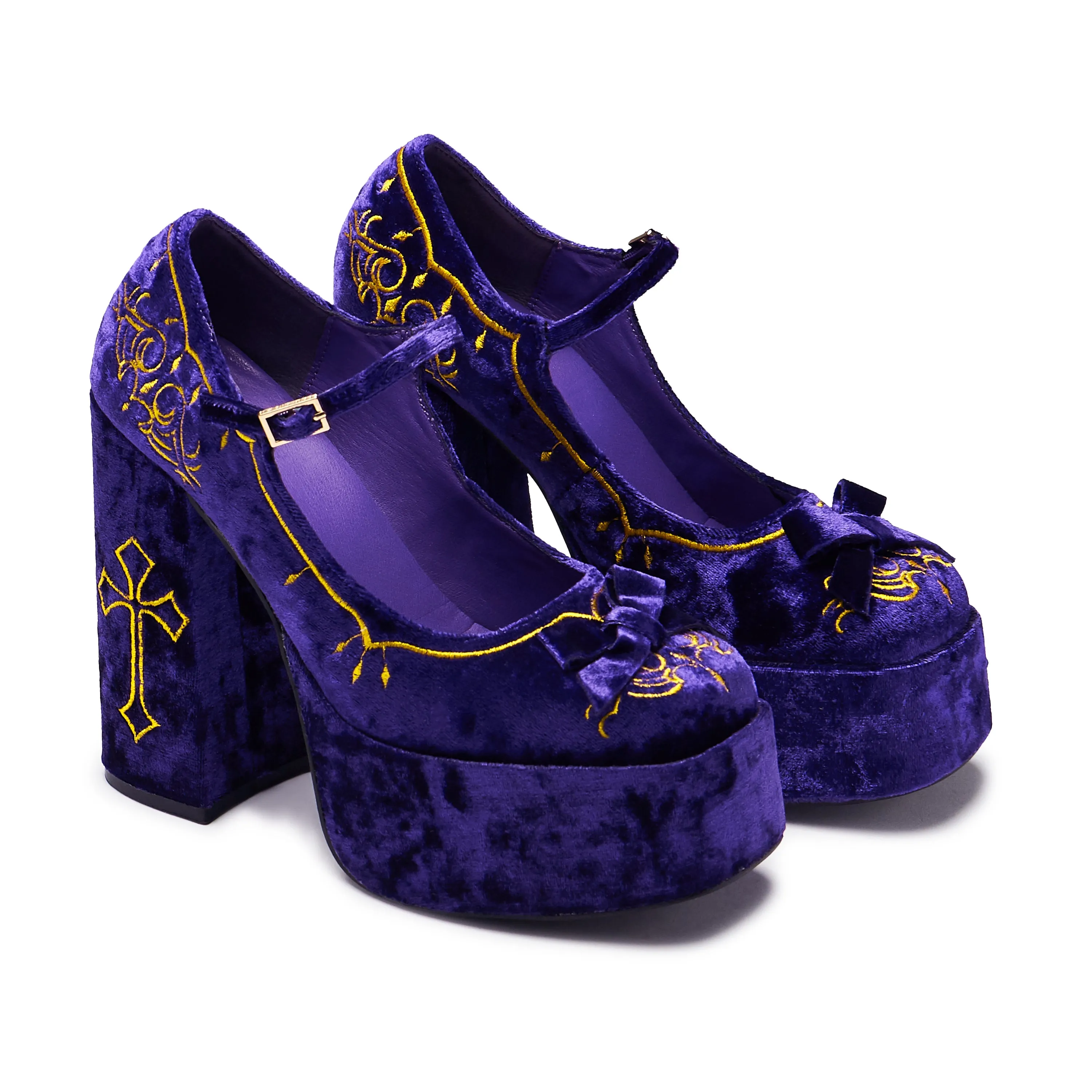 Royal Manor Velvet Platform Heels - Purple