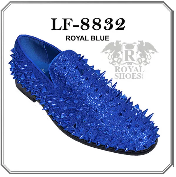 Royal men's Royal blue spikes shoes slip-on smokers tuxedo luxury shoes