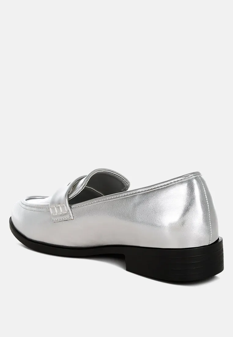 Rugle Metallic Faux Leather Flat Loafers