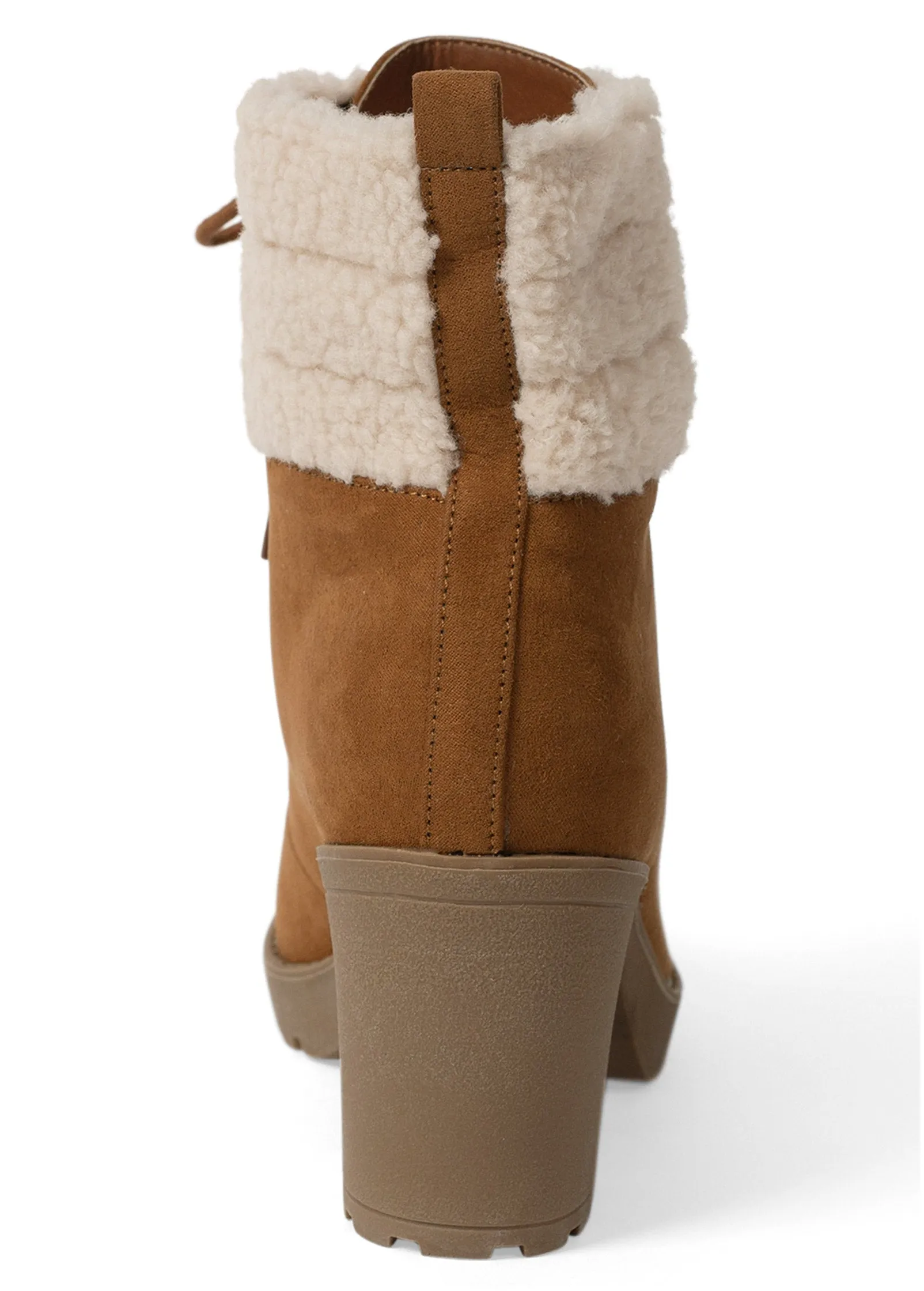 Sherpa Lace-Up Booties - Tan