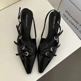 Slingback Kitten Heels Buckle Strap Pumps.