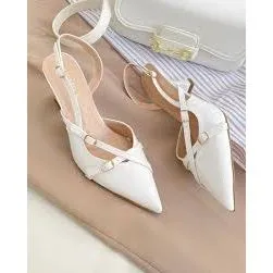 Slingback Kitten Heels Buckle Strap Pumps.