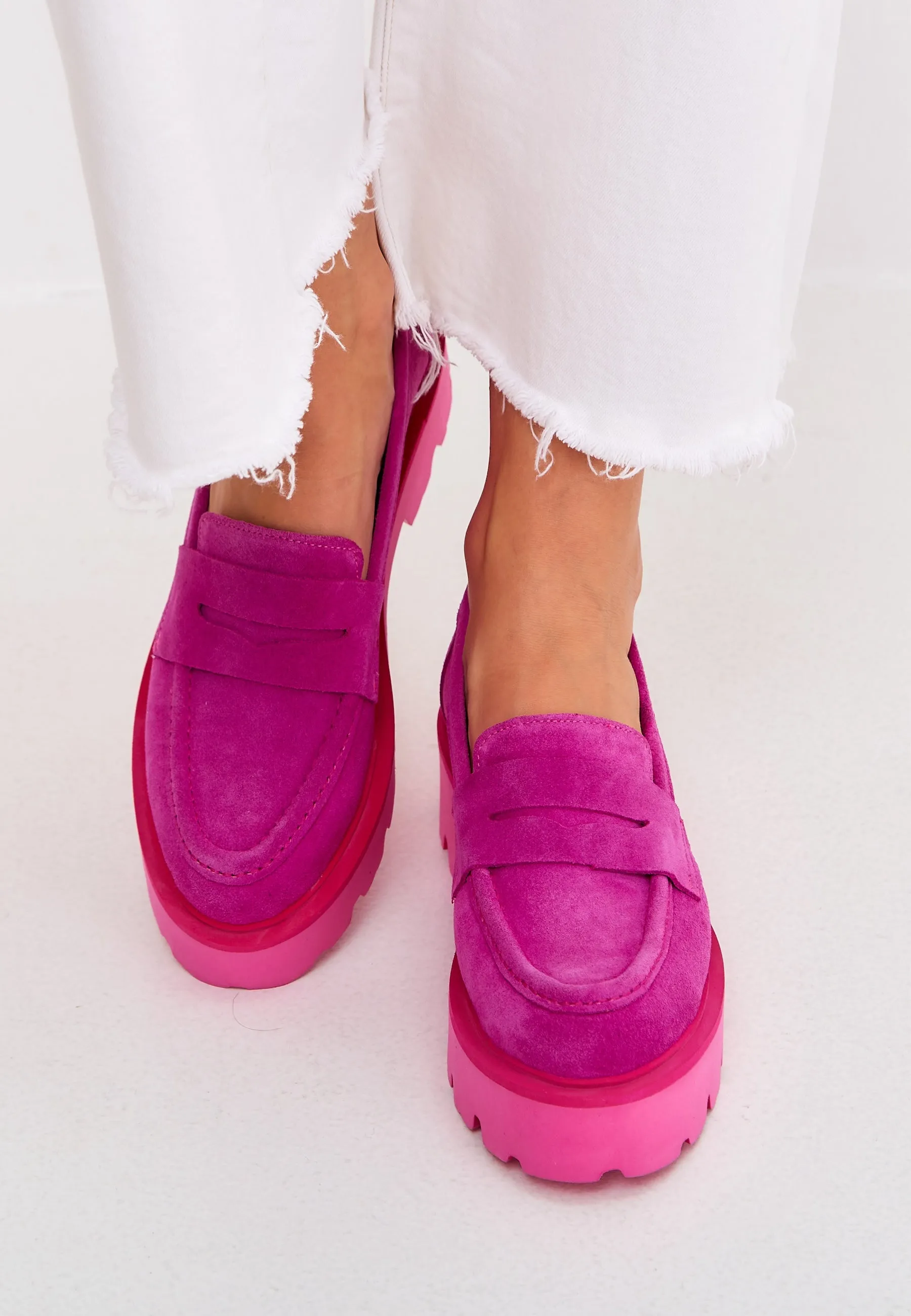 Slip-on Suede Loafers - Fuchsia