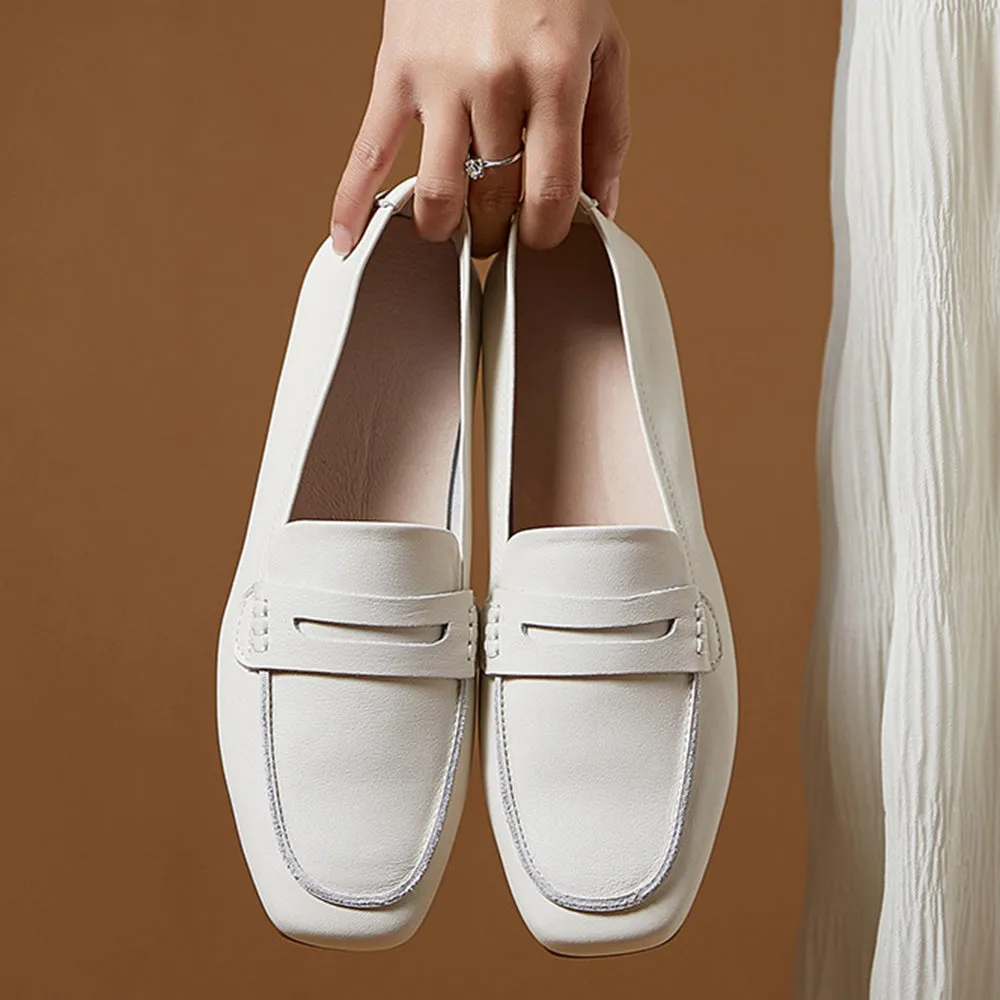 Square Toe Soft Leather Commute Loafers