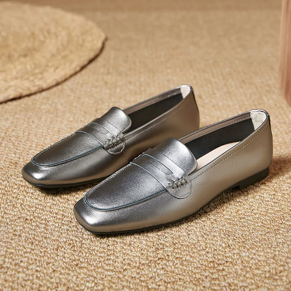 Square Toe Soft Leather Commute Loafers