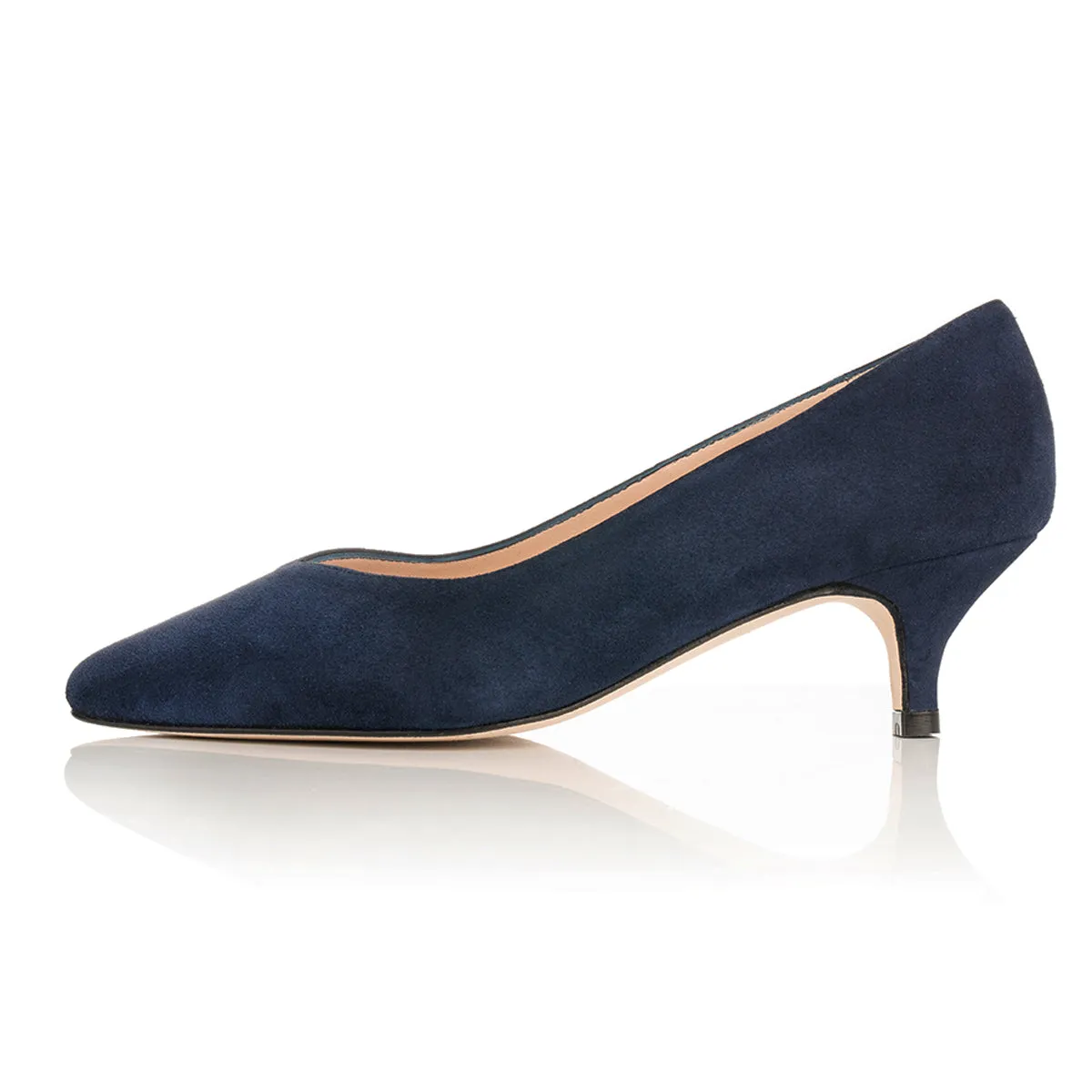 Tilda Extra-Wide Fit Kitten Heels - Navy Suede