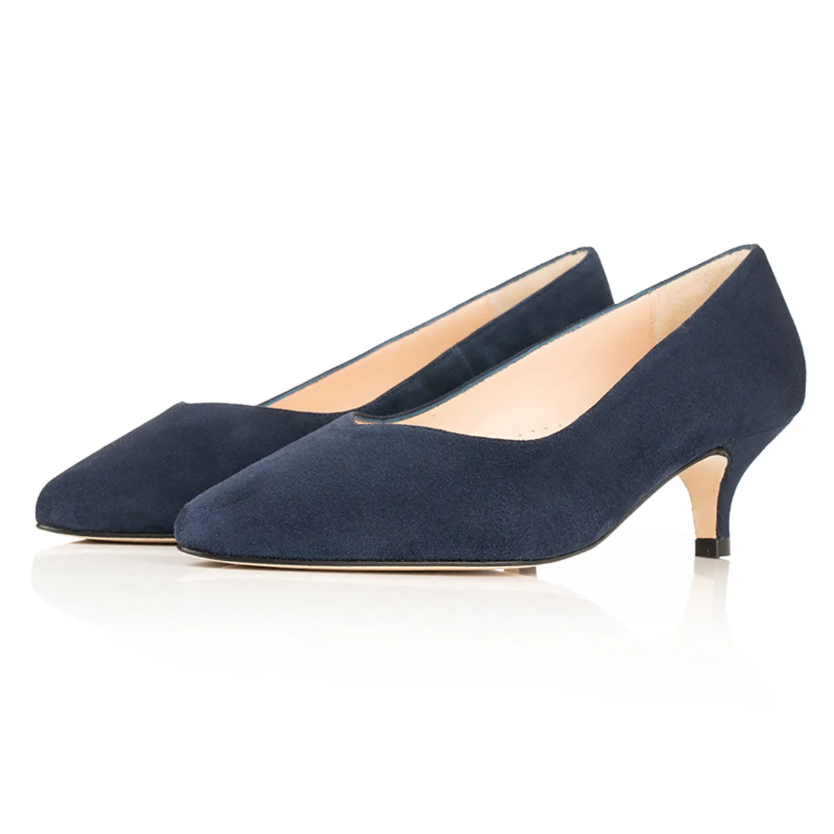 Tilda Extra-Wide Fit Kitten Heels - Navy Suede