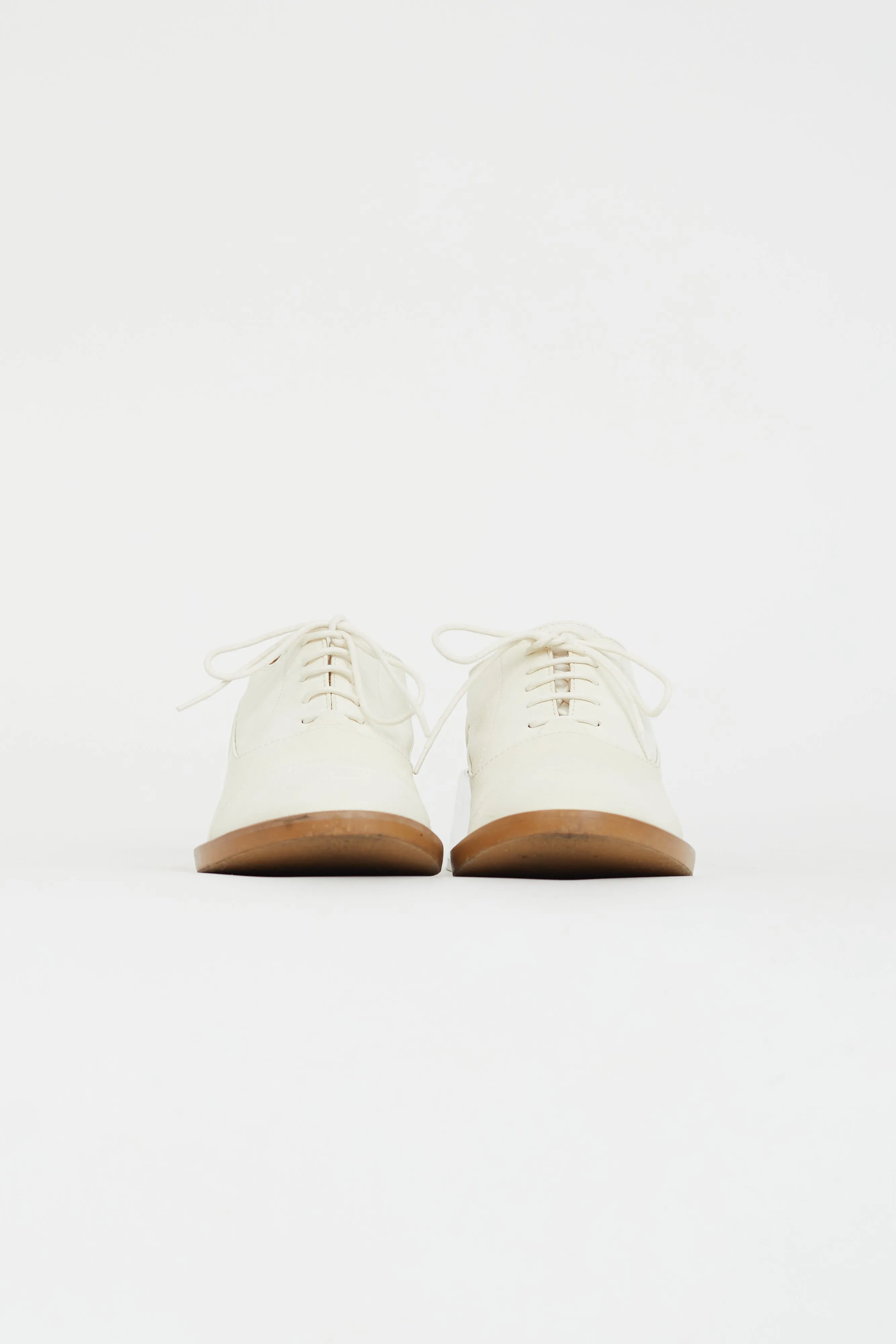 White Leather & Silver Block Heel Oxford