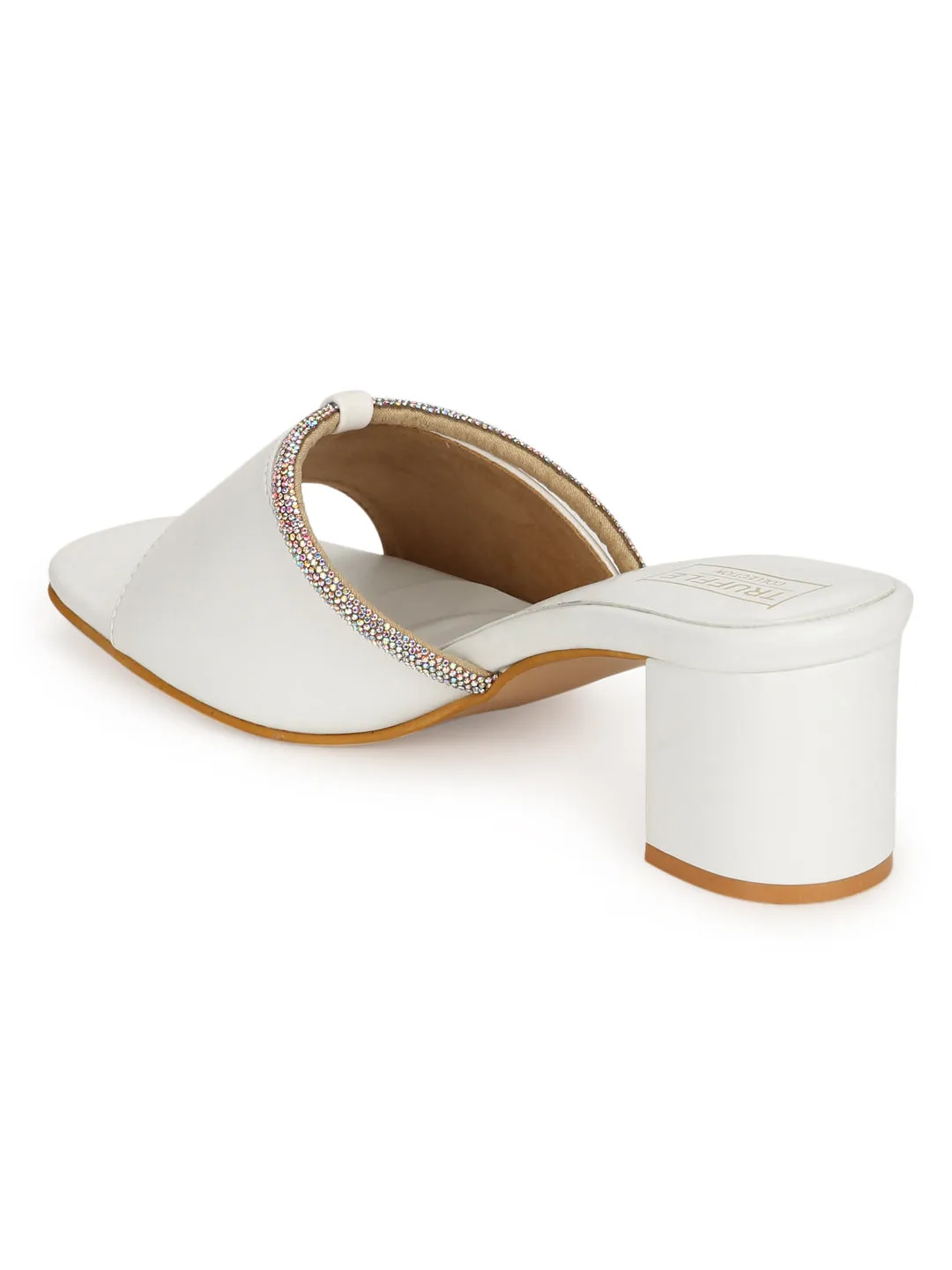 White PU Diamante Embellished Block Heel Mules (TC-SLC-N1117-WHT)