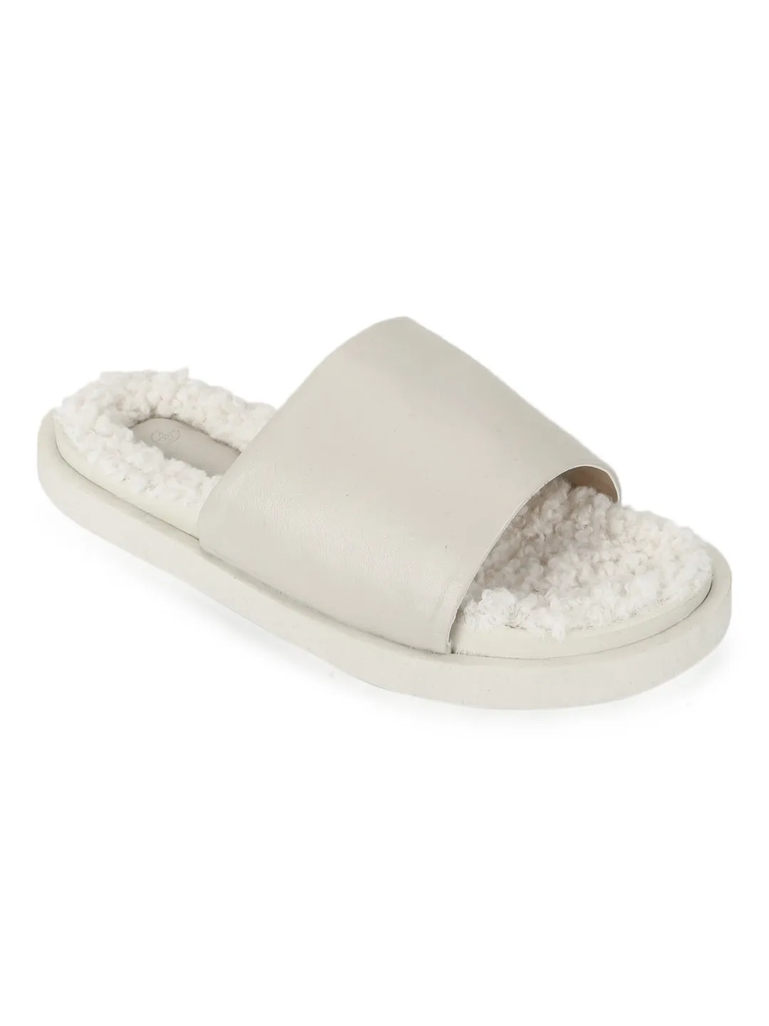 White PU Faux Fur Fuzzy Slip Ons (TC-RLST6-WHT)