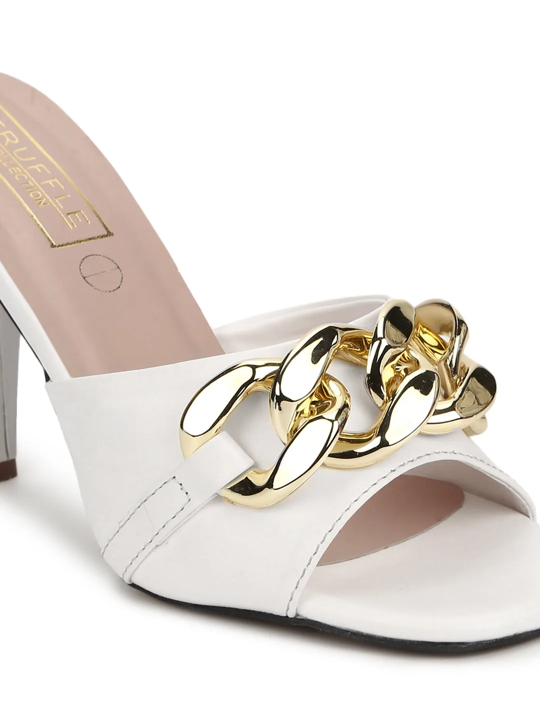 White PU Gold Chained Stiletto Mules