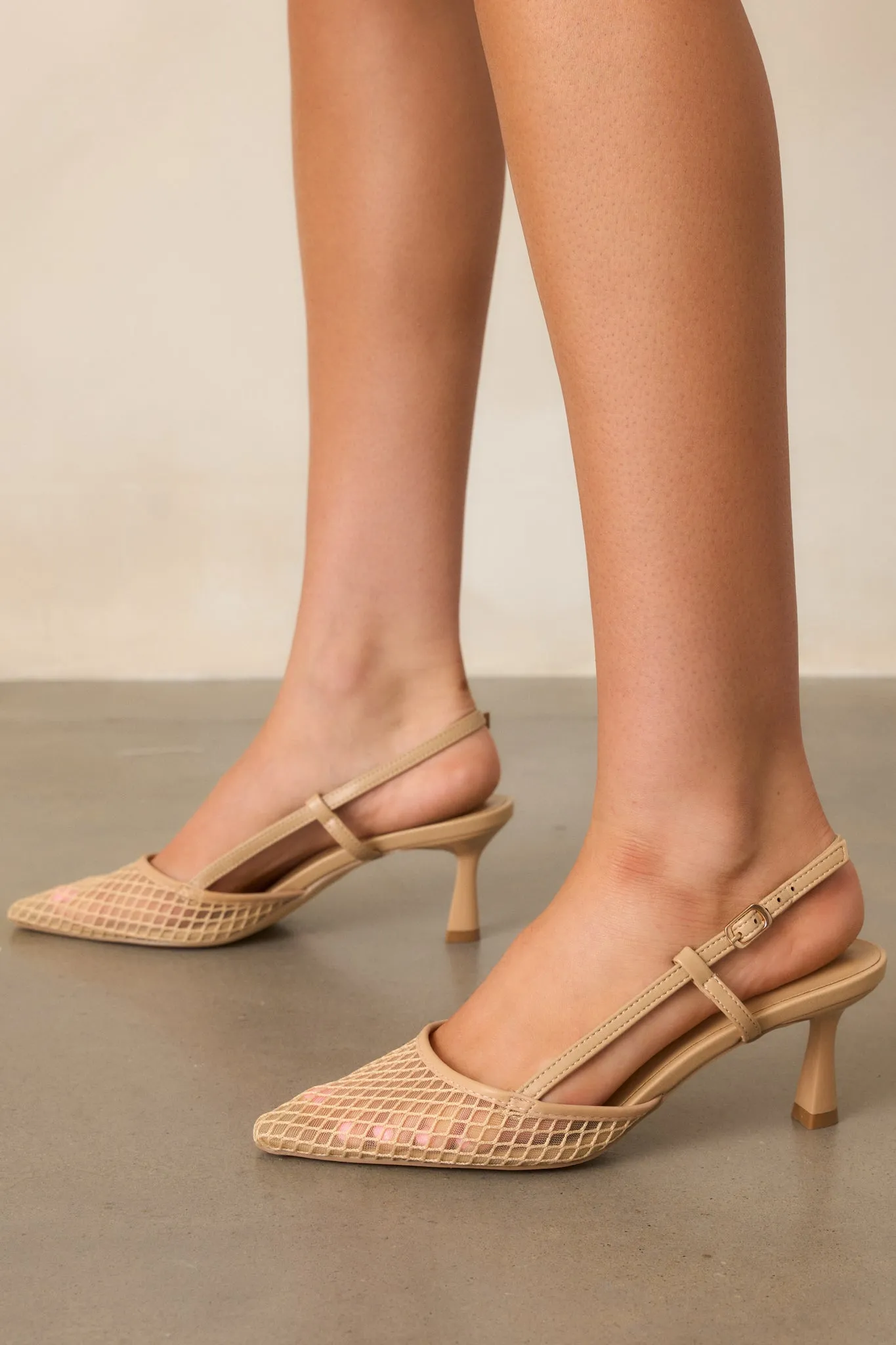 Willow’s Secret Beige Mesh Slingback Kitten Heels