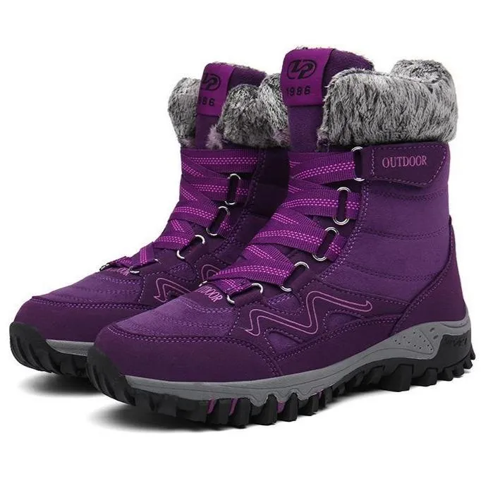 Women's Anti-slip warm lining mid calf snow boots with magic tape