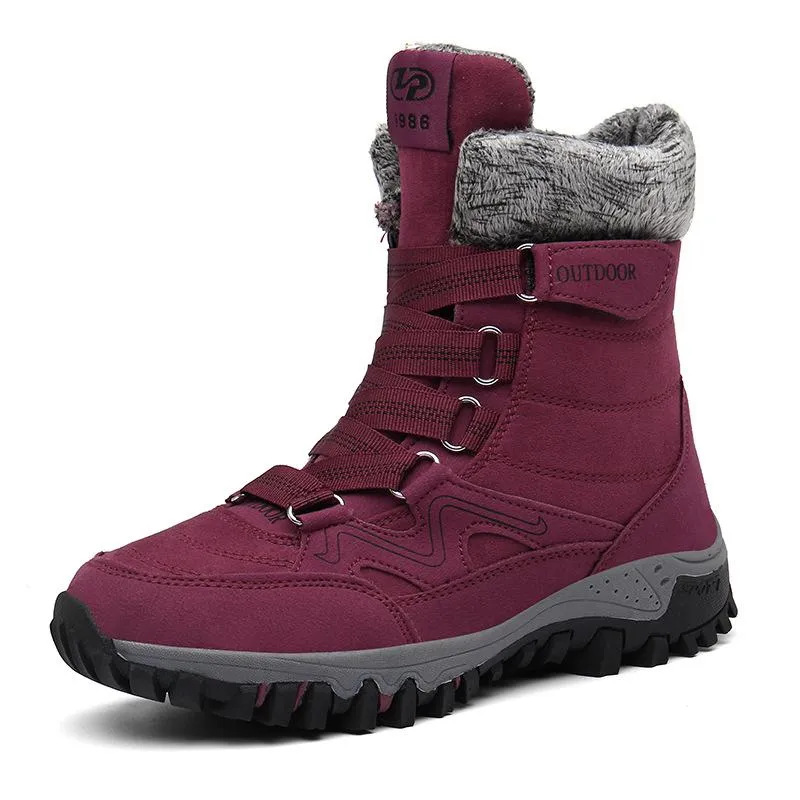 Women's Anti-slip warm lining mid calf snow boots with magic tape